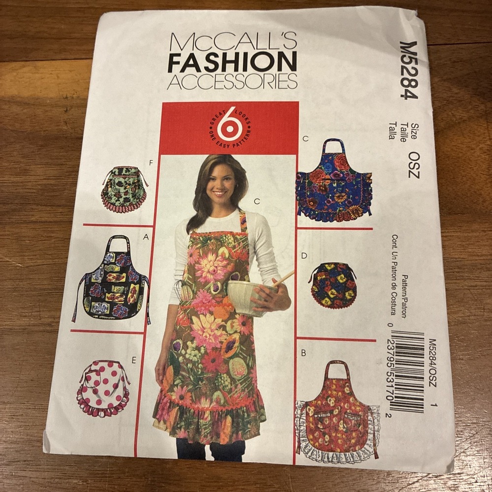 McCall 5284 EASY Classic Full & Half Aprons Pattern Ruffles Pockets One Size